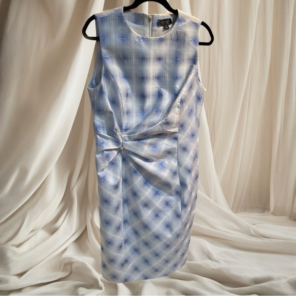 Carlisle Collection NWT Designer Dress, Shimmer Sheen White&Blue W/Pearl Detail - Picture 2 of 11